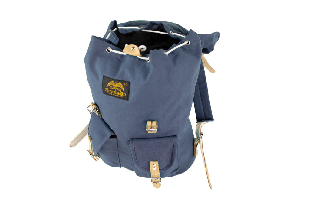 RU131 Baumwoll-Wander-Rucksack mit Echt-Leder-Strippen 15L Blau