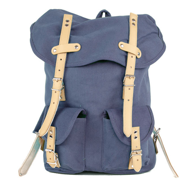 RU131 Baumwoll-Wander-Rucksack mit Echt-Leder-Strippen 15L Blau