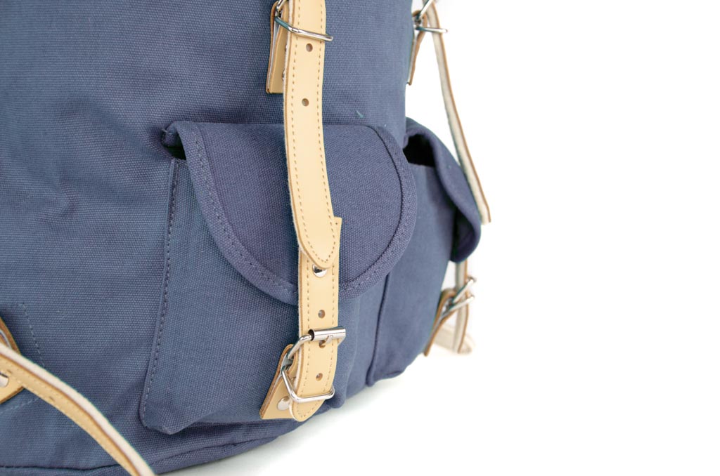 RU131 Baumwoll-Wander-Rucksack mit Echt-Leder-Strippen 15L Blau