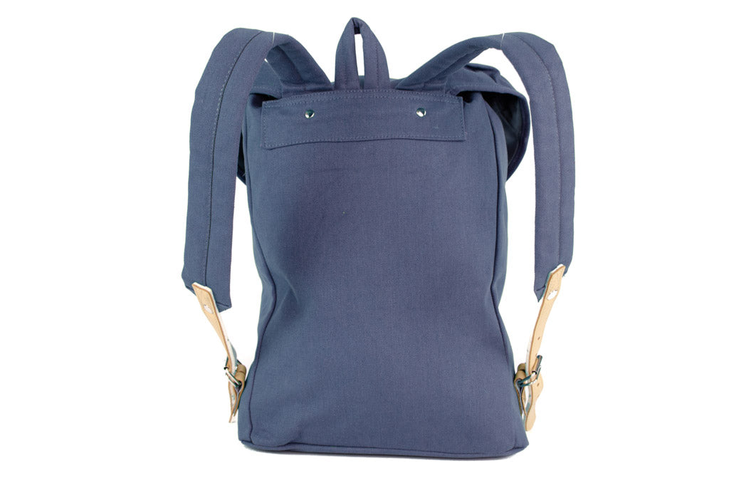 RU131 Baumwoll-Wander-Rucksack mit Echt-Leder-Strippen 15L Blau