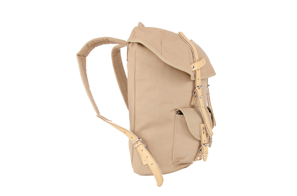 RU131 Baumwoll-Wander-Rucksack mit Echt-Leder-Strippen 15L Sand