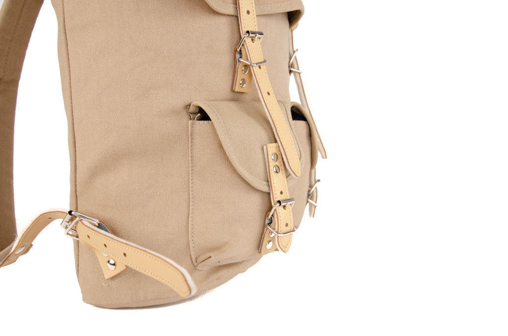 RU131 Baumwoll-Wander-Rucksack mit Echt-Leder-Strippen 15L Sand