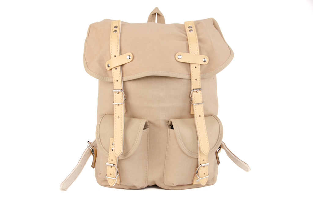 RU131 Baumwoll-Wander-Rucksack mit Echt-Leder-Strippen 15L Sand