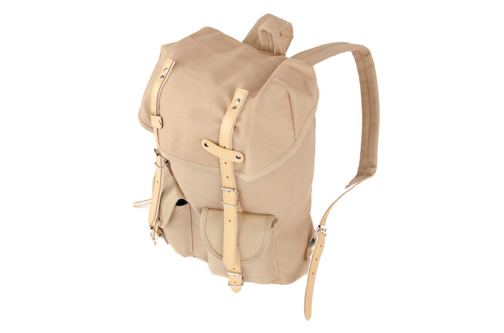 RU131 Baumwoll-Wander-Rucksack mit Echt-Leder-Strippen 15L Sand