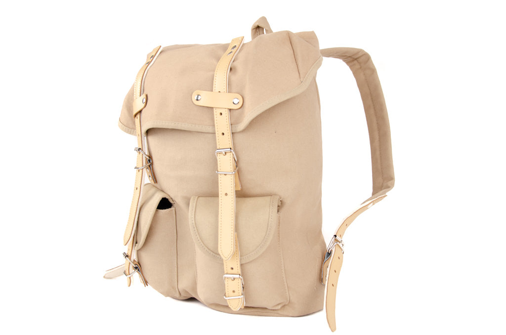 RU131 Baumwoll-Wander-Rucksack mit Echt-Leder-Strippen 15L Sand