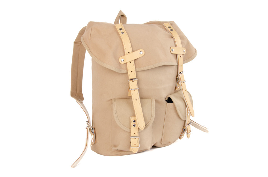 RU131 Baumwoll-Wander-Rucksack mit Echt-Leder-Strippen 15L Sand