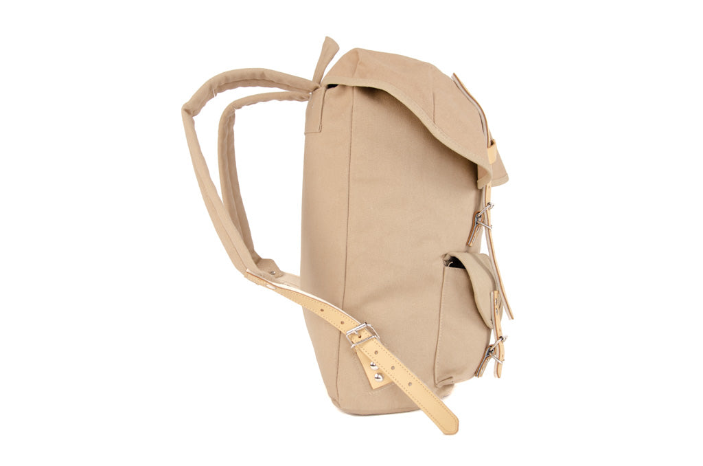 RU131 Baumwoll-Wander-Rucksack mit Echt-Leder-Strippen 15L Sand