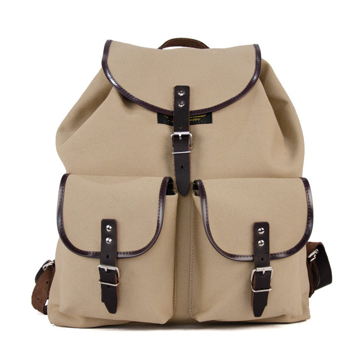 RU137 Baumwoll-Rucksack Sand mit dunkelbraunem Besatz