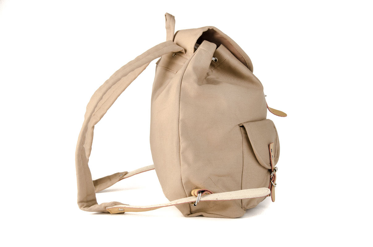 RU139 Baumwoll-Wander-Rucksack mit Echt-Leder-Strippen 15L Sand