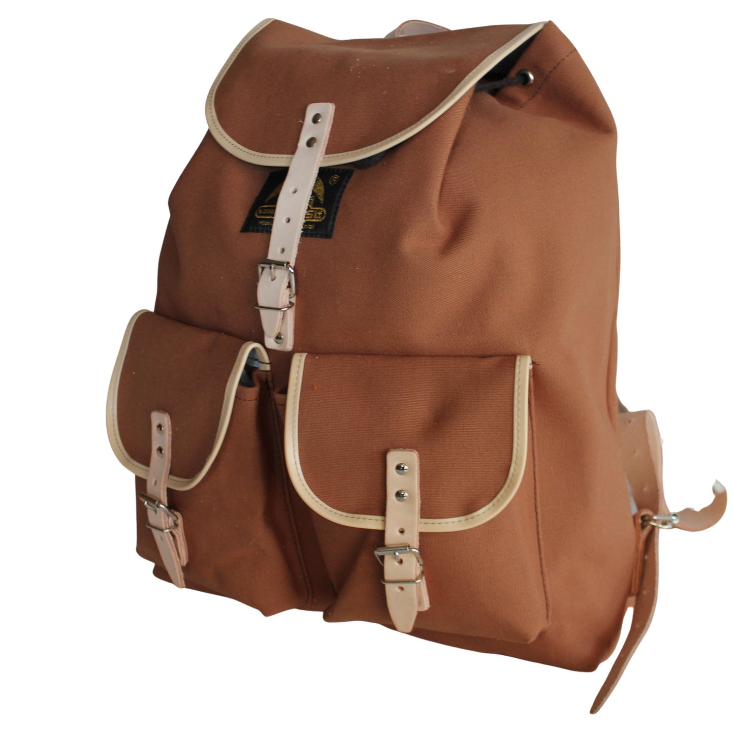 RU137 Baumwoll-Rucksack braun mit hellem Besatz